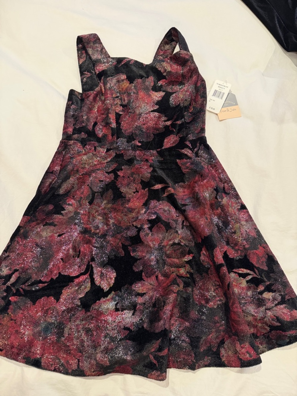 Pastourelle Girls Floral Fit & Flare Dress - Black & Burgundy